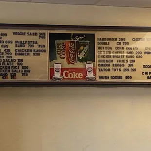 Current menu with prices