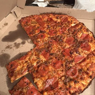 Half pepperoni, half sausage except there was barely any sausage.  Come on Monty's. Do better!