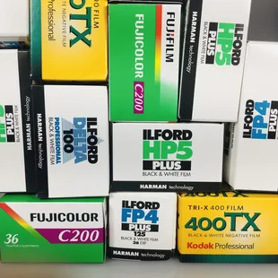 We stock both 35mm and 120 roll film in both color and black-to-white