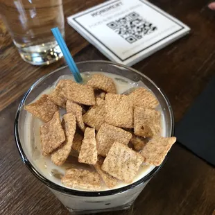 My delish French toast cinnamon drink!  Yes that&apos;s cinnamon French toast cereal in your drink