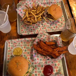Sweet Potato Fries, Way Out West Bison Burger, Moo &amp; Brew Burger, Hand-cut Fries