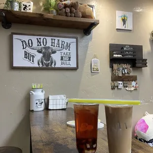 Blueberry green tea with blueberry popping boba and rainbow jelly &amp; Vietnamese coffee