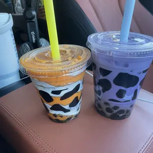 Oreo thai tea w boba for mommy and coconut taro w boba for daddy