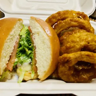 All American Burger + Onion Rings