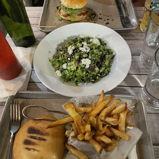 Burgers, Chopped Salad, French Fries