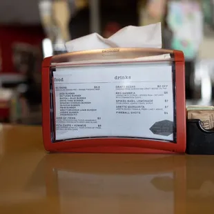 a menu on a table