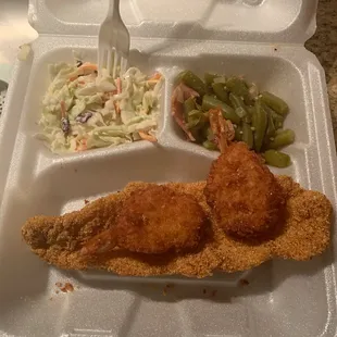 Filet of fish and apparently filet of shrimp...