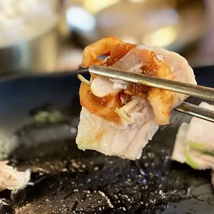 Bossam all-in-one bite (no cabbage wrap served here; we liked their pork belly better this way