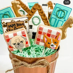 Gorgeous bucket of cookies sent to Veterinarian clients office! Adorable, Classy, and Detailed!