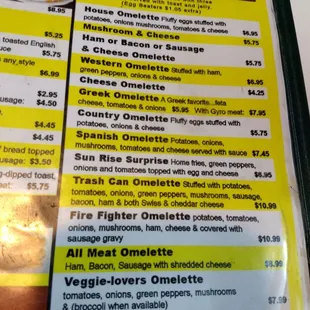Omelette Menu