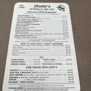 Menu - high prices for mediocrity