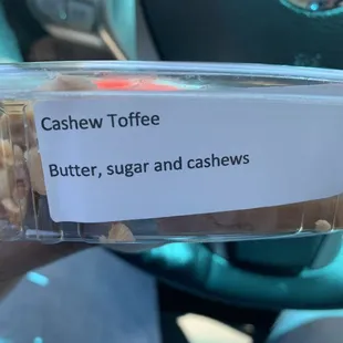 cashew toffee, butter, sugar and cashews