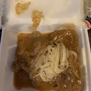 2pc fried or smothered pork chops with 2 sides and cornbread