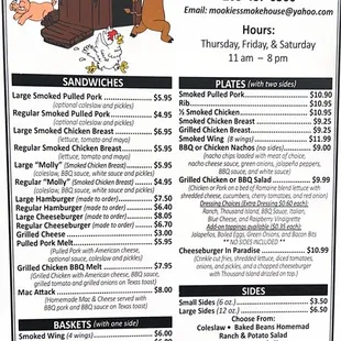 Front page of menu