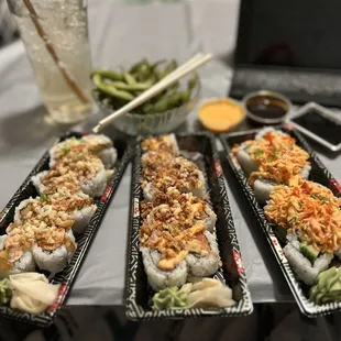 Baked Salmon Crunch, Spicy Tuna Crunch Roll (8pcs), Veggie Trio Roll (special roll) ...