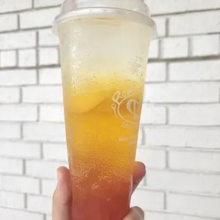 Peach sparkling water with popping boba