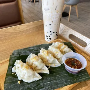 So happy to be back to dine-in here!  Steamed Japanese dumplings and M11. Royal Milk Tea!