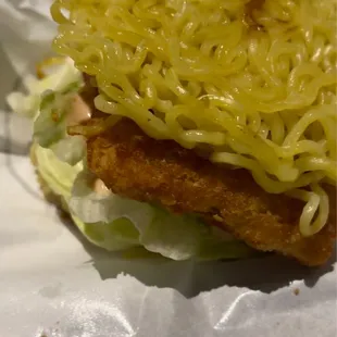 Fried Fish on Ramen Burger