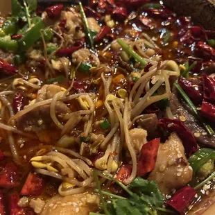 Chili fish &amp; beef combo.