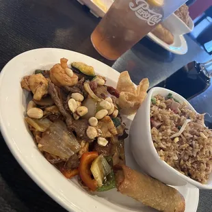 House Kung Pao Lunch with Pork Fried Rice. No carrots or peas. Add Bean Sprouts. The way it should be.