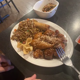 Sesame chicken lunch special with pork rice upgrade $2.