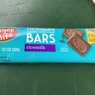 Complimentary, allergen-free chocolate bar Tom gave to my girls. :)