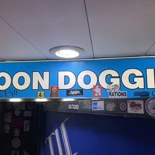 A sign above the entry.