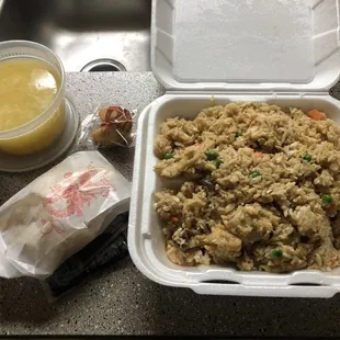 Combination fried rice and egg drop soup