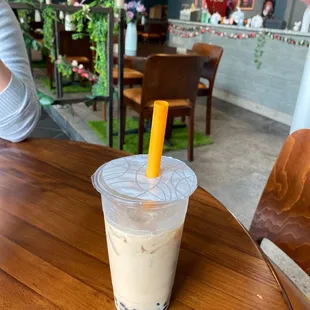 Honey oat lavender milk tea with Boba Tea