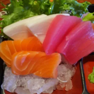 Salmon, red and white sushi.