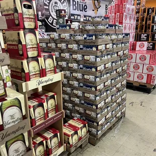 shelves of beer in a store