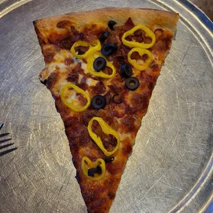 Bacon, banana peppers, black olive