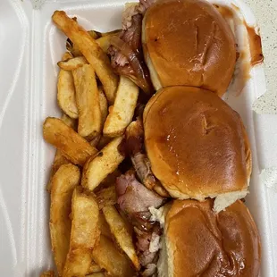 Bbq Brisket Sliders with Beer Battered Fries