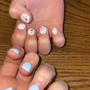 These are my dip nails and 6 year old Kallie's painted gold nails.