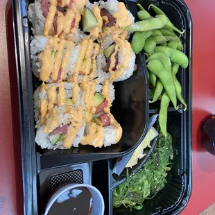 Sushi bento box (raw spicy tuna)