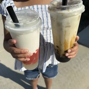 Strawberry Milk Tea with popping boba &amp; tiger milk