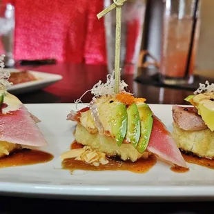 Tuna and fried rice cakes