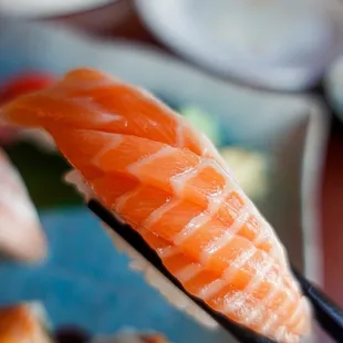 Salmon nigiri- so fresh! ~ @seattle.food.diva