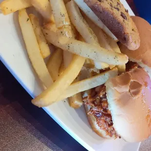 Pulled pork sliders and season fries