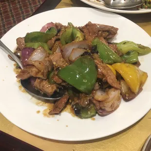 Pepper Steak with Onions in Black Bean not on the menu I asked for it and it was delicious.