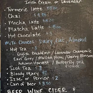 This is a picture of their menu at moon water cafe