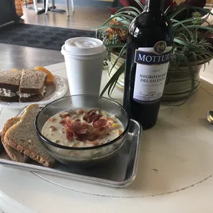 Corn Chowder and Chicken Salad sandwich.