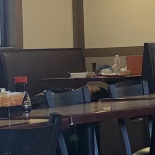 Look under table you see the family member/owner/man sleeping