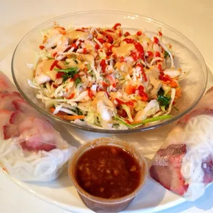 Healthy &amp; Inexpensive: 14 oz Vietnamese Chicken Salad, about 400 Cal, 5g fat, 45g Carbs, 45g protein; 2 spring rolls just $10.