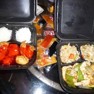 Take-out from Moon Wok - look how many sauces they gave us!