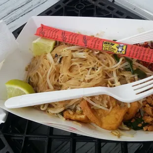 Tofu pad Thai on Mardi Gras.