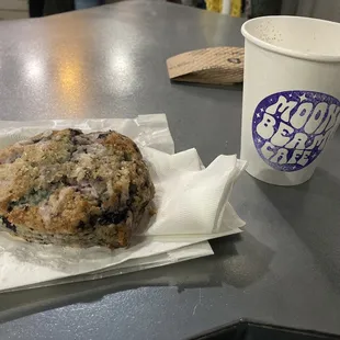 Blueberry scone and macchiato coffee