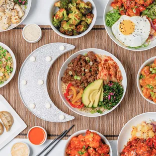 a variety of asian food