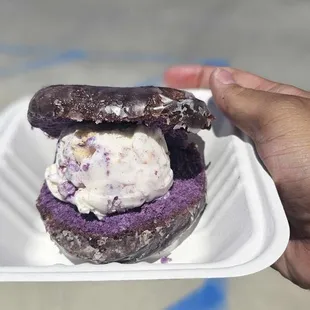 Glazed Ube donut gelato sandwich