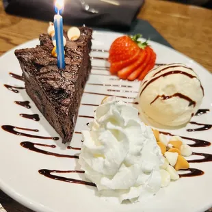 Chocolate Brownie with vanilla ice cream and fresh strawberries!